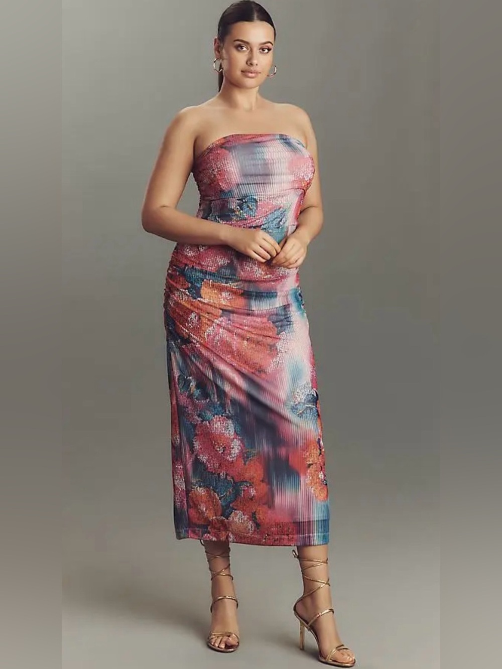 NWT Anthropologie Soleil Strapless Ruched Mesh Dress - Picture 6 of 16
